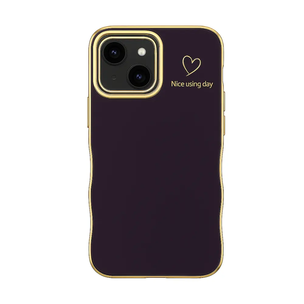 Luxus Handyhülle Dunkellila mit Goldrahmen für iPhone 14